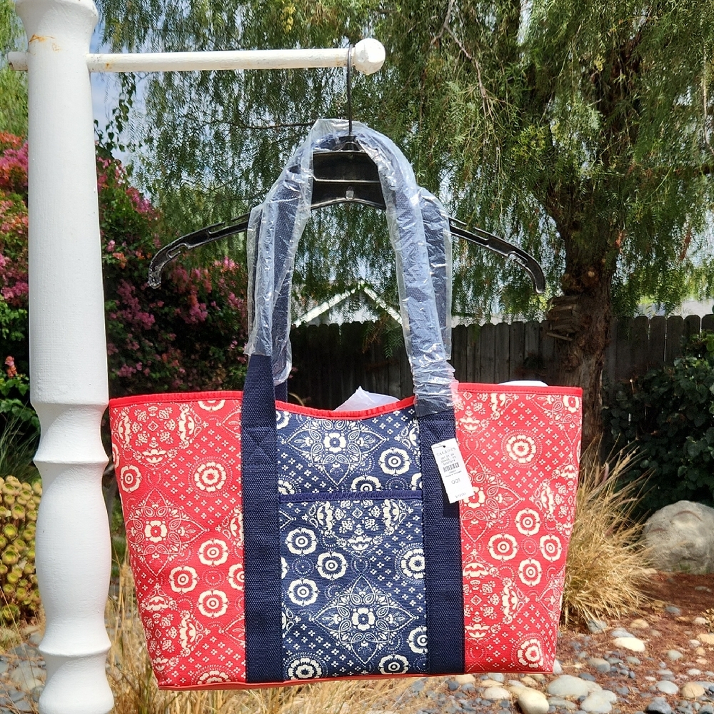 Red and Blue Patterned Tote Bag